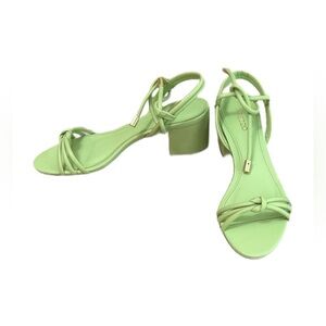 New Arezzo Camila Green Block Heel Sandals with Metallic Accents